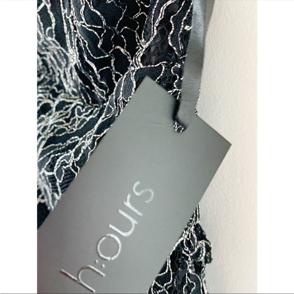 Black Metallic Mae Mini Dress Silver h:ours NWT Revolve Lace - Picture 2 of 4
